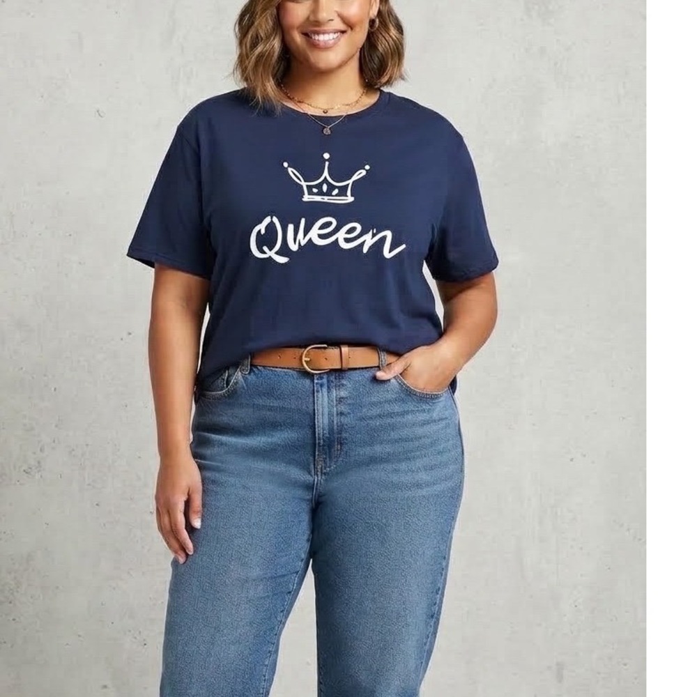 SHEIN Curve T-Shirt Navy Blue Queen Graphic Crown Short Sleeve Women 4XL